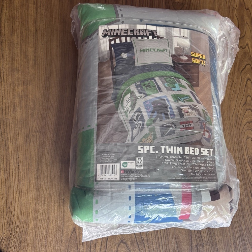 NEW 5 Piece Minecraft Twin Comforter Sham Pillowcase Fitted Sheet Super Soft - Picture 2 of 3